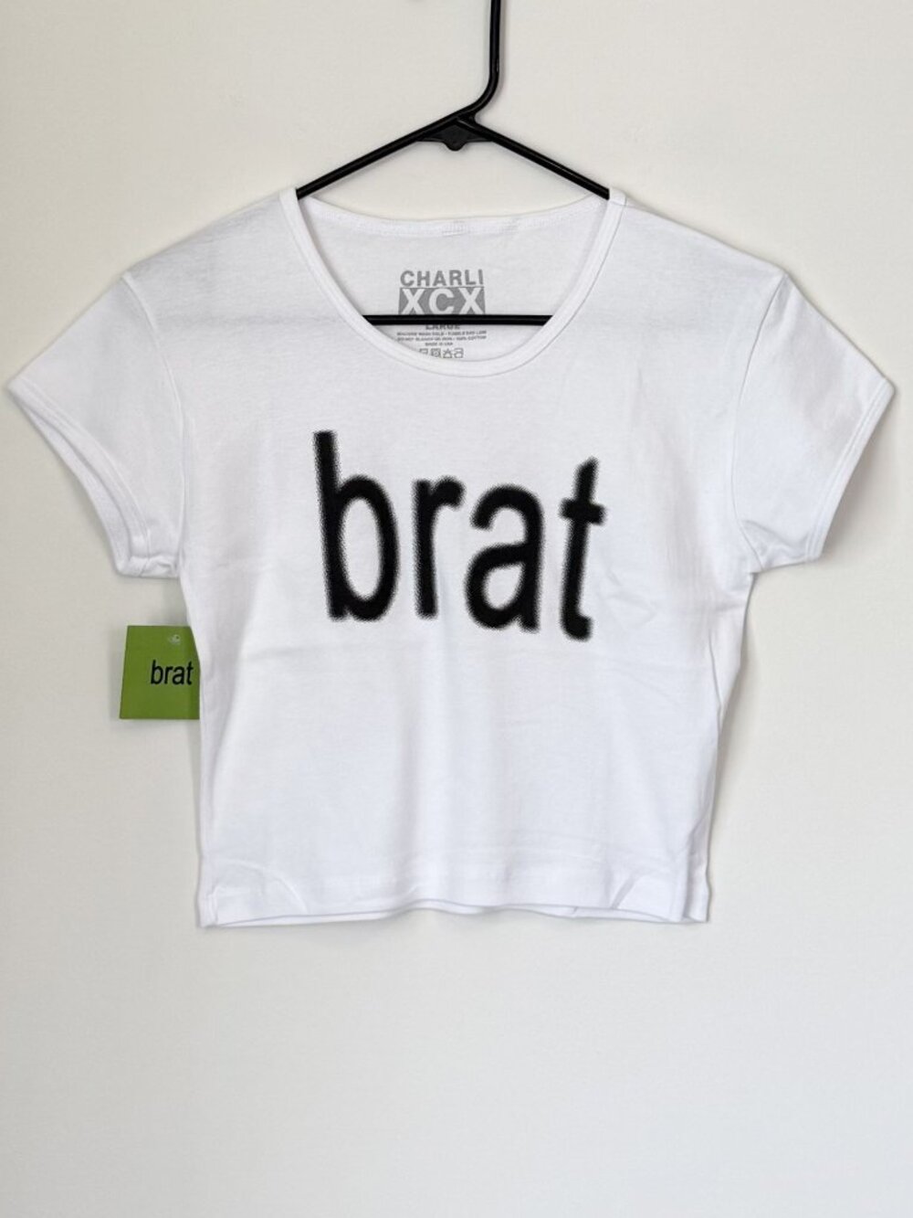 NWT White/Black Charli XCX BRAT Baby Tee - Size: Large